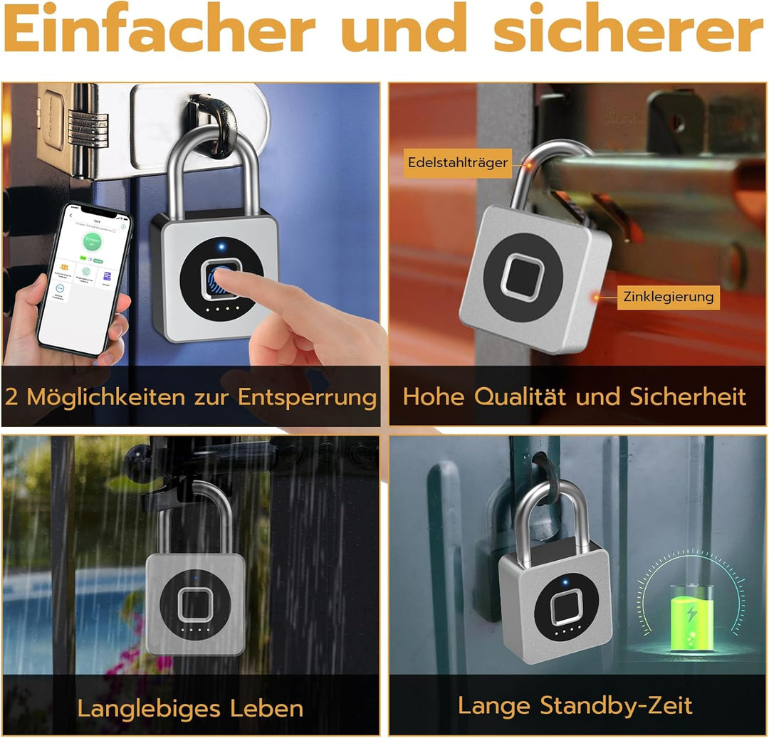 Vorhängeschloss Fingerabdruck, Anweller Vorhängeschloss mit Bluetooth und Fingerabdruck Entsperren,