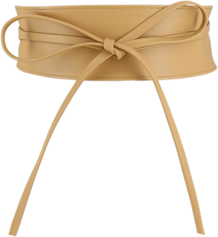 FASHIONGEN - Echtem Rindsleder Vollnarbenleder Obi Gürtel für Damen, Bindgürtel, CASSIANE Beige S-M,