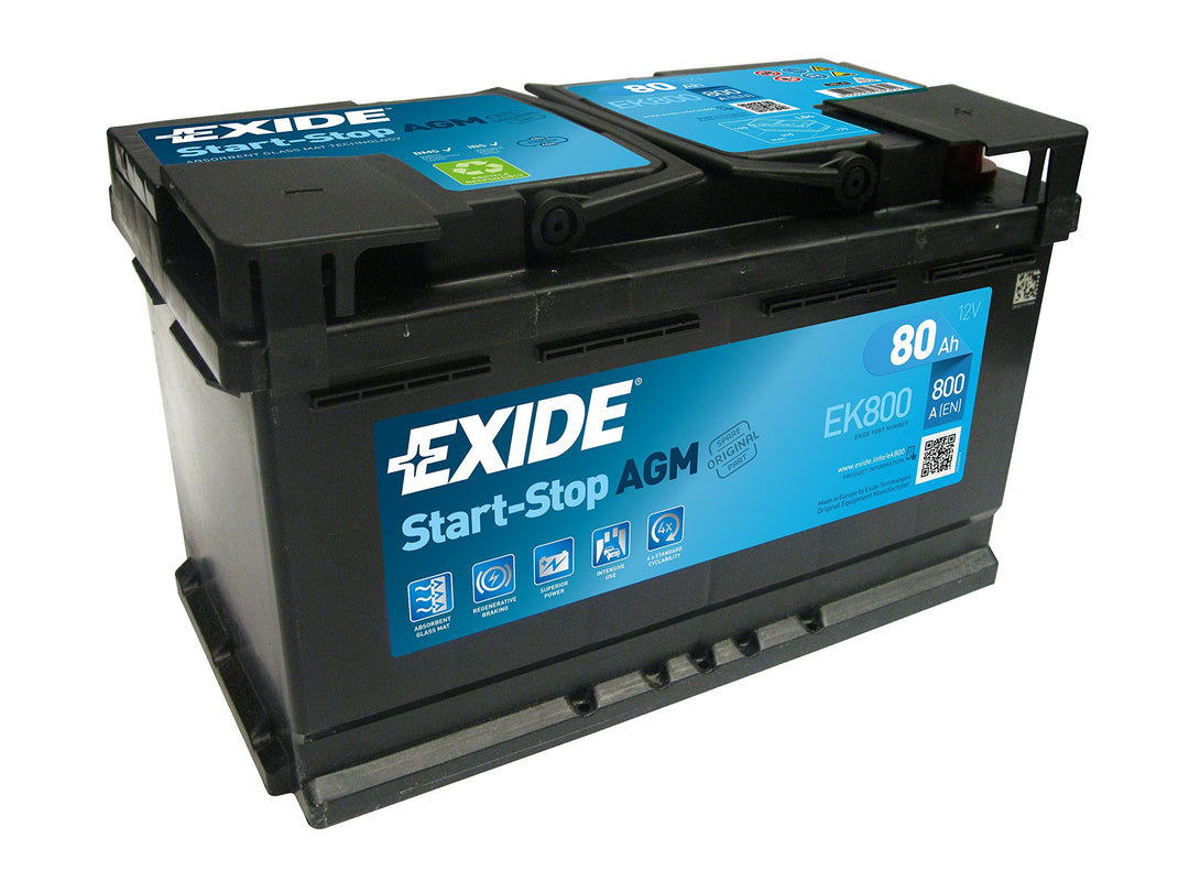 Exide Batteries EK800 AGM PKW Starter-Batterie, Schwarz, 31.5 x 17.5 x 19 cm