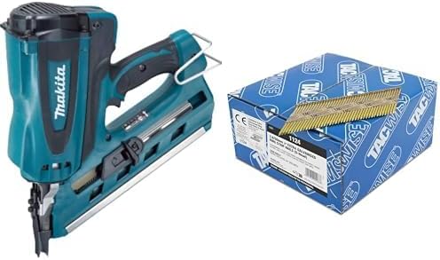Makita GN900SE Akku-Gasnagler 7,2 V, Schwarz, Blau, Petrol & Tacwise 1124 Streifennägel Ring Verzink