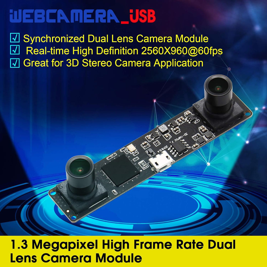 G Doppelobjektiv USB Kameramodul 960p 60fps 3D Stereo Synchronisiertes Webcam Board Modul,1,3MP Dual