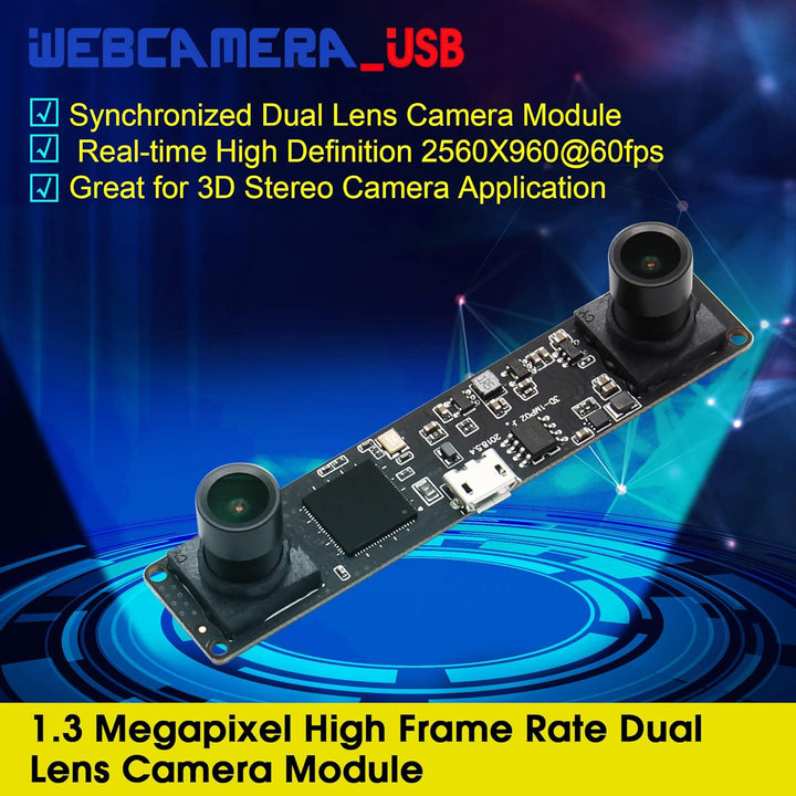 G Doppelobjektiv USB Kameramodul 960p 60fps 3D Stereo Synchronisiertes Webcam Board Modul,1,3MP Dual