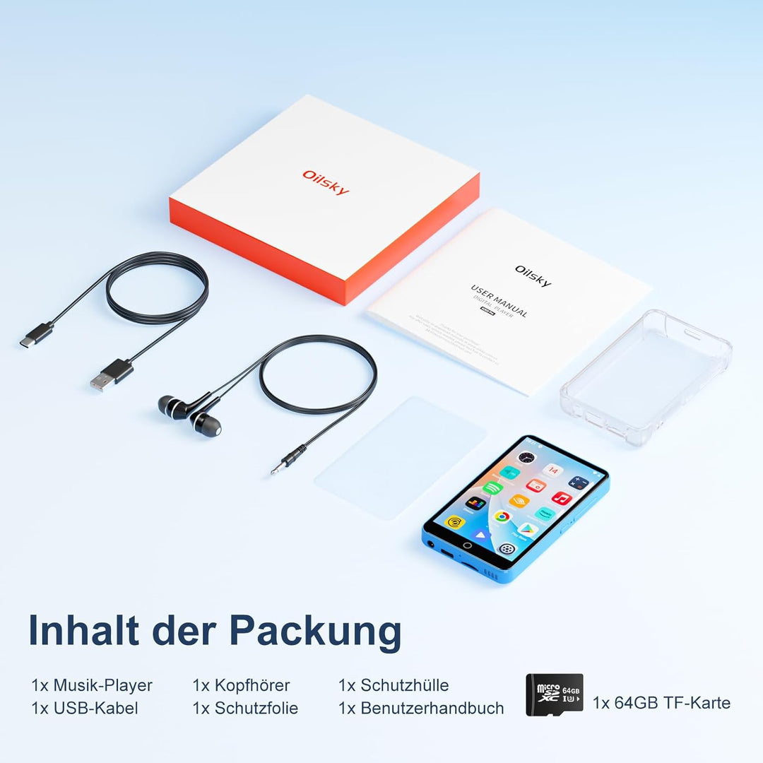 80GB MP3 Player mit Bluetooth und WiFi, Oilsky 4 Zoll 1080P Touchscreen Player, MP3 MP4 Musikplayer,
