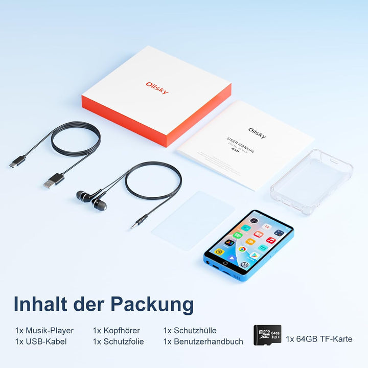 80GB MP3 Player mit Bluetooth und WiFi, Oilsky 4 Zoll 1080P Touchscreen Player, MP3 MP4 Musikplayer,