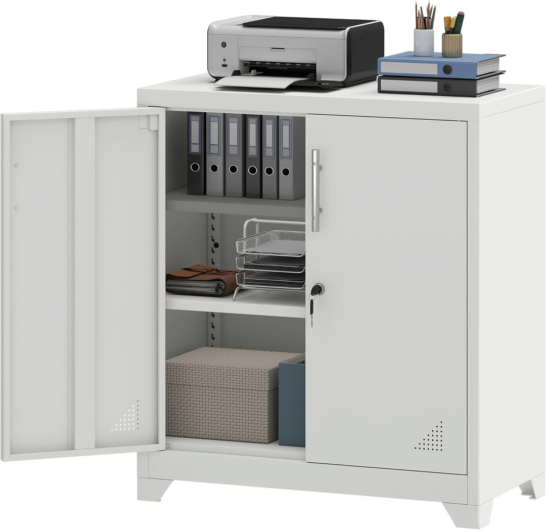 YITAHOME Aktenschrank Abschliessbar, Metallschrank mit 2 Verstellbare Einlegeböden, Büroschrank Stah