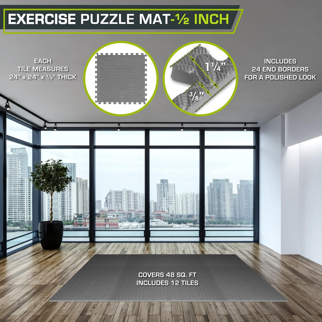 ProsourceFit Puzzlematte 1,2 cm dick – 4,4 m² - 12 Ineinandergreifende Eva Bodenschutzmatten – Boden
