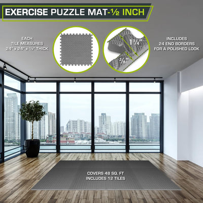 ProsourceFit Puzzlematte 1,2 cm dick – 4,4 m² - 12 Ineinandergreifende Eva Bodenschutzmatten – Boden