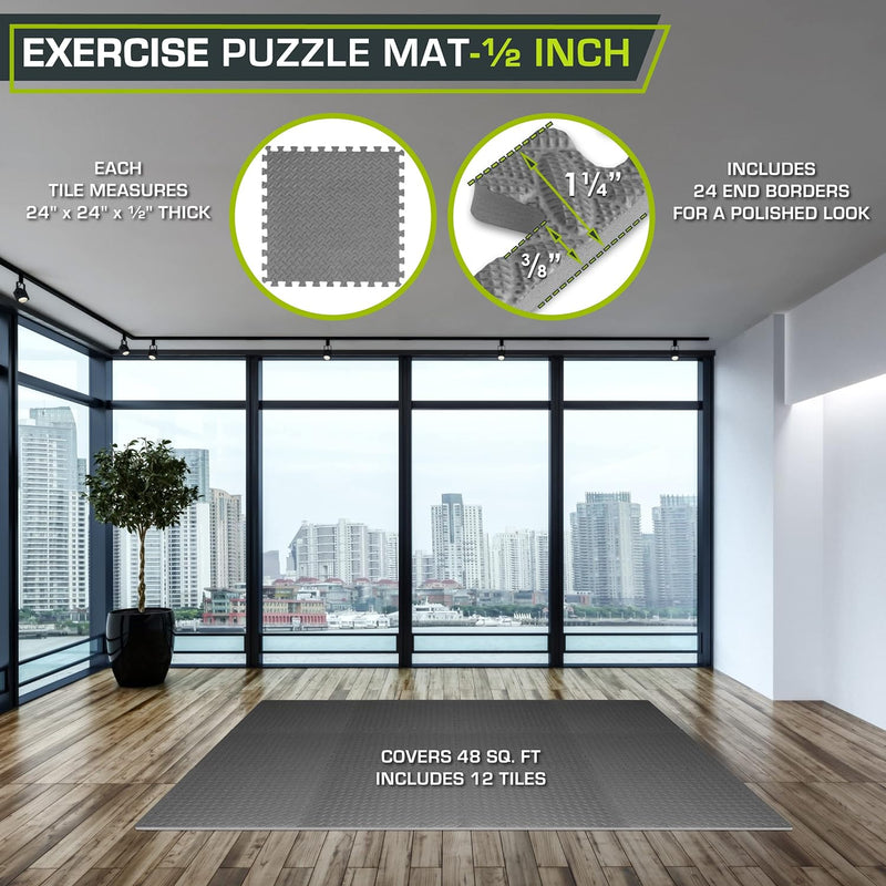 ProsourceFit Puzzlematte 1,2 cm dick – 4,4 m² - 12 Ineinandergreifende Eva Bodenschutzmatten – Boden