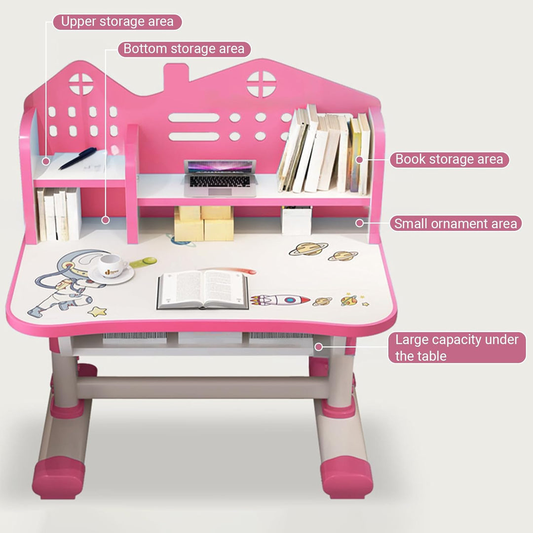 Kinderschreibtisch,Rosa Kinder-Studientisch,Schreibtisch und Stuhl-Set,rutschfest Stabiler Kindersch