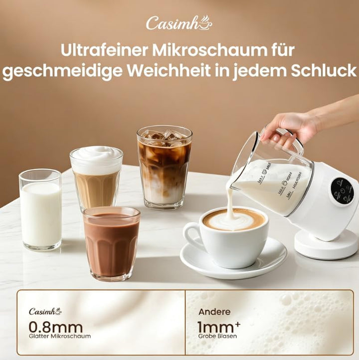 Milchaufschäumer Elektrisch 4 in 1, Automatischer Milchwärmer Milchschäumer für heiss und kalt, Glas
