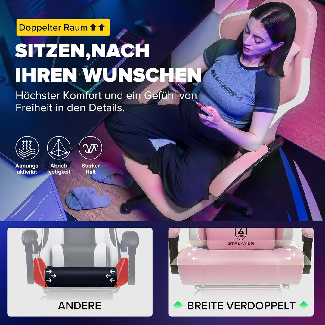 GTPLAYER Gaming Stuhl Ergonomischer Gaming Sessel Schreibtischstuhl Kunstleder, Federsitzkissen, Ver