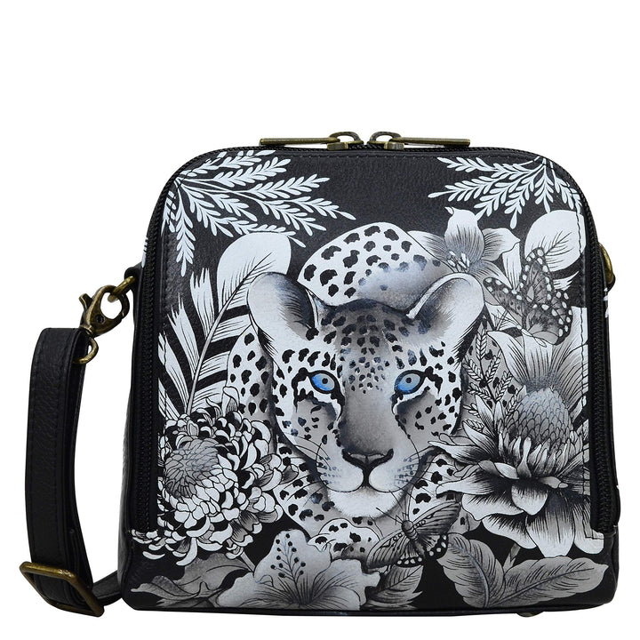 Anuschka Handbemalte Organiser Tasche aus echtem Leder mit Reissverschluss Cleopatra Leopard, Cleopa
