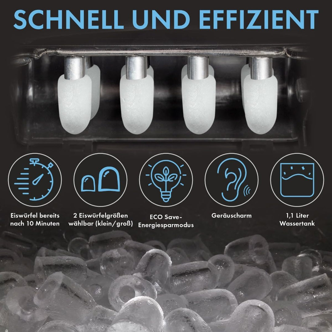 Clatronic® Eiswürfelmaschine schnelle Produktion - Eiswürfel in 10 Minuten | bis zu 10kg Eis in 24 S