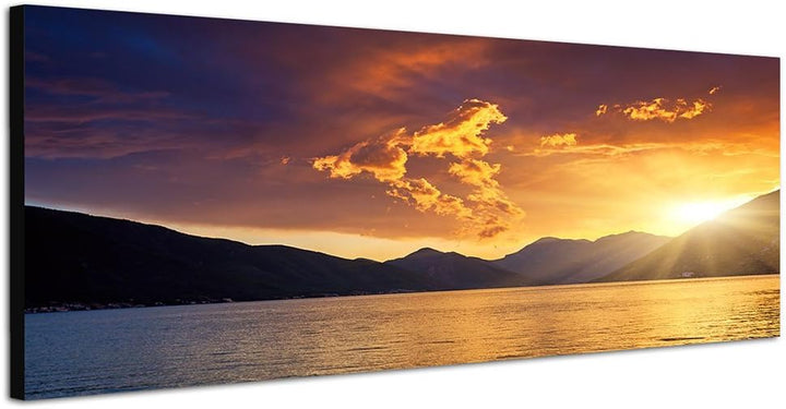 Paul Sinus Art Panoramabild auf Leinwand und Keilrahmen 150x50cm Balkan Montenegro Meer Berge Abendl