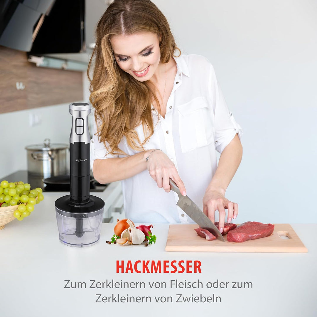 ALPINA Stabmixer, 1000 Watt, Rostfreier Edelstahl, Schwarz-Silber