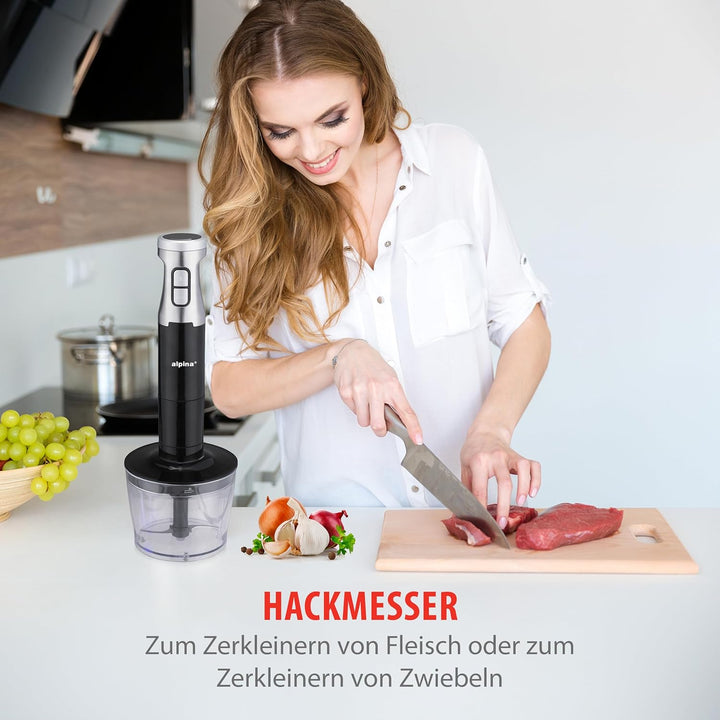 ALPINA Stabmixer, 1000 Watt, Rostfreier Edelstahl, Schwarz-Silber