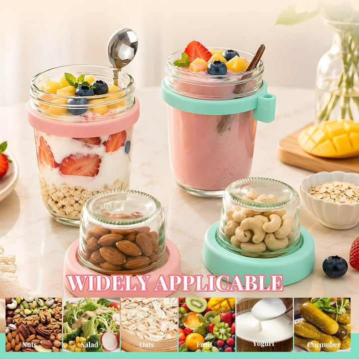 Müslibecher to go mit Löffel 2er Set 480ml+120ml | Overnight Oats Gläser, Joghurtbecher, Doppelschic