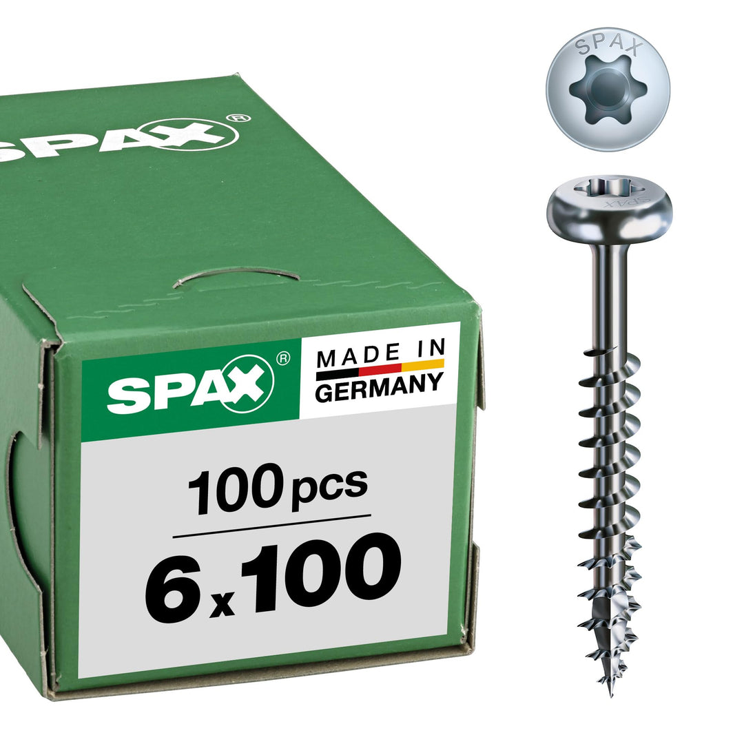 SPAX Universalschraube, 6,0 x 100 mm, 100 Stück, T-STAR plus, Halbrundkopf, Teilgewinde, 4CUT, WIROX