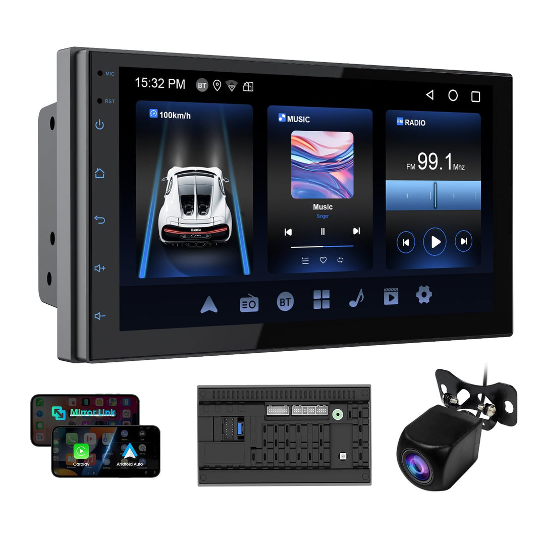 Haudio 2 Din Autoradio mit Kabellosem CarPlay & Android Auto, 7 Zoll Touchscreen Autoradio mit Mirro