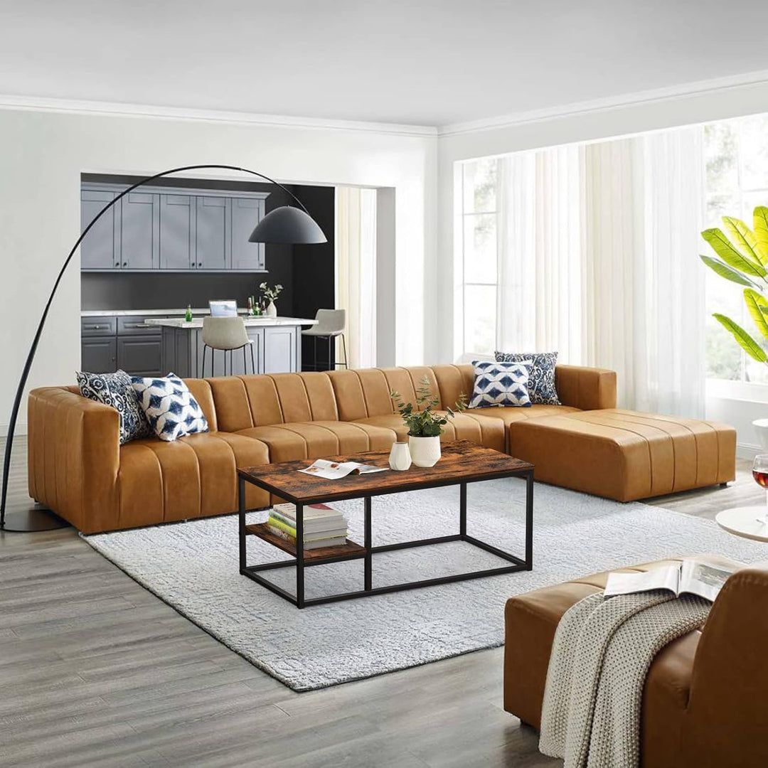 VOWNER Couchtisch, Wohnzimmertisch, Couchtisch mit Stahlgestell und Ablagen, Industrie-Design, Skand