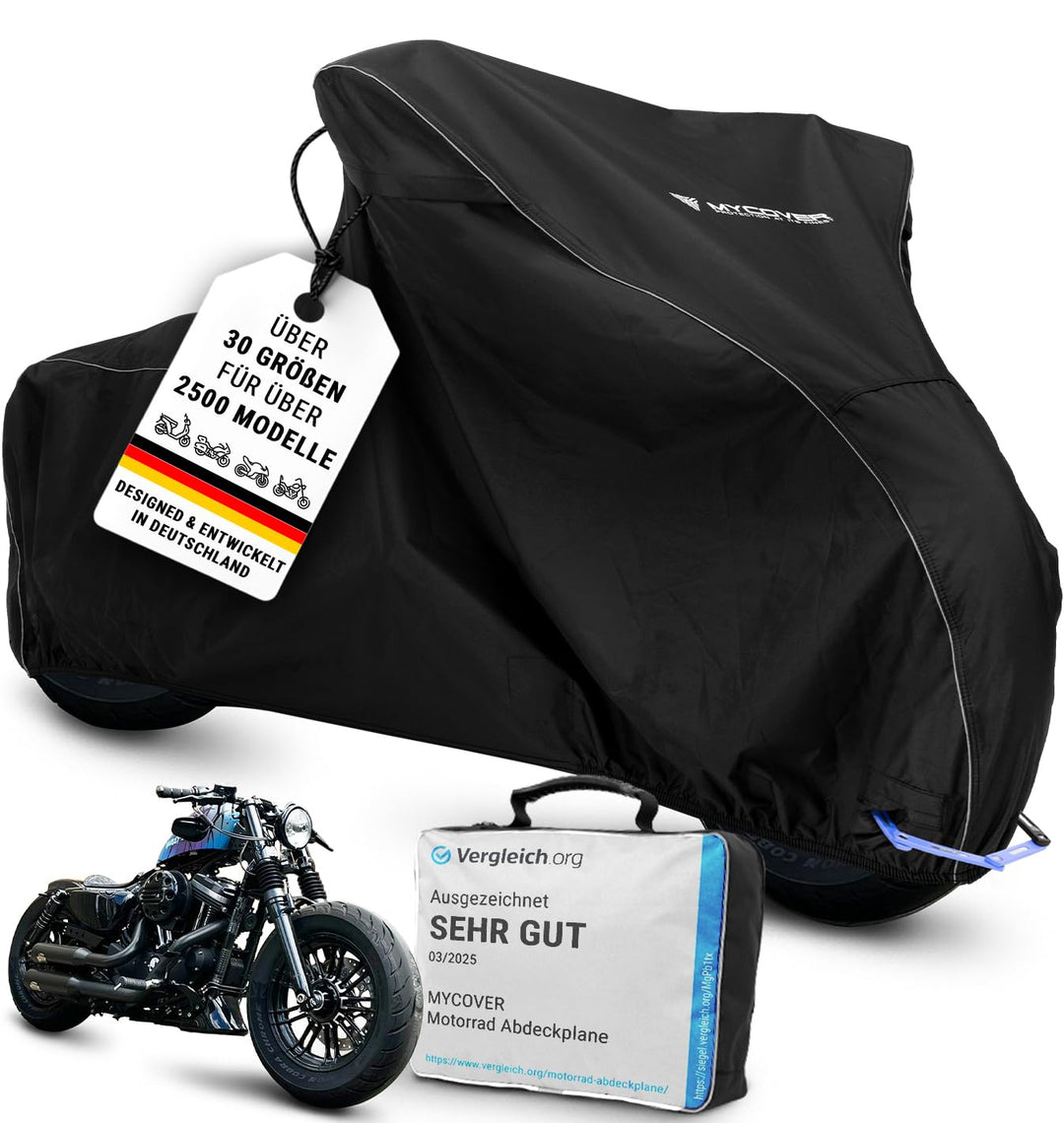MYCOVER handgefertigte Chopper Abdeckplanen Motorradplane: Winterfest & wasserdicht - reissfeste & r