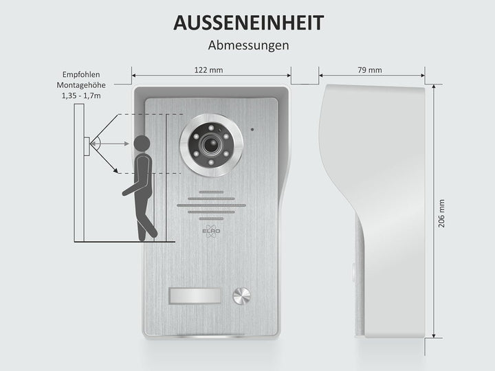 ELRO Video Türsprechanlage mit 7 Zoll Innenmonitor & Türöffner, 4-Draht Aussenstelle mit Kamera