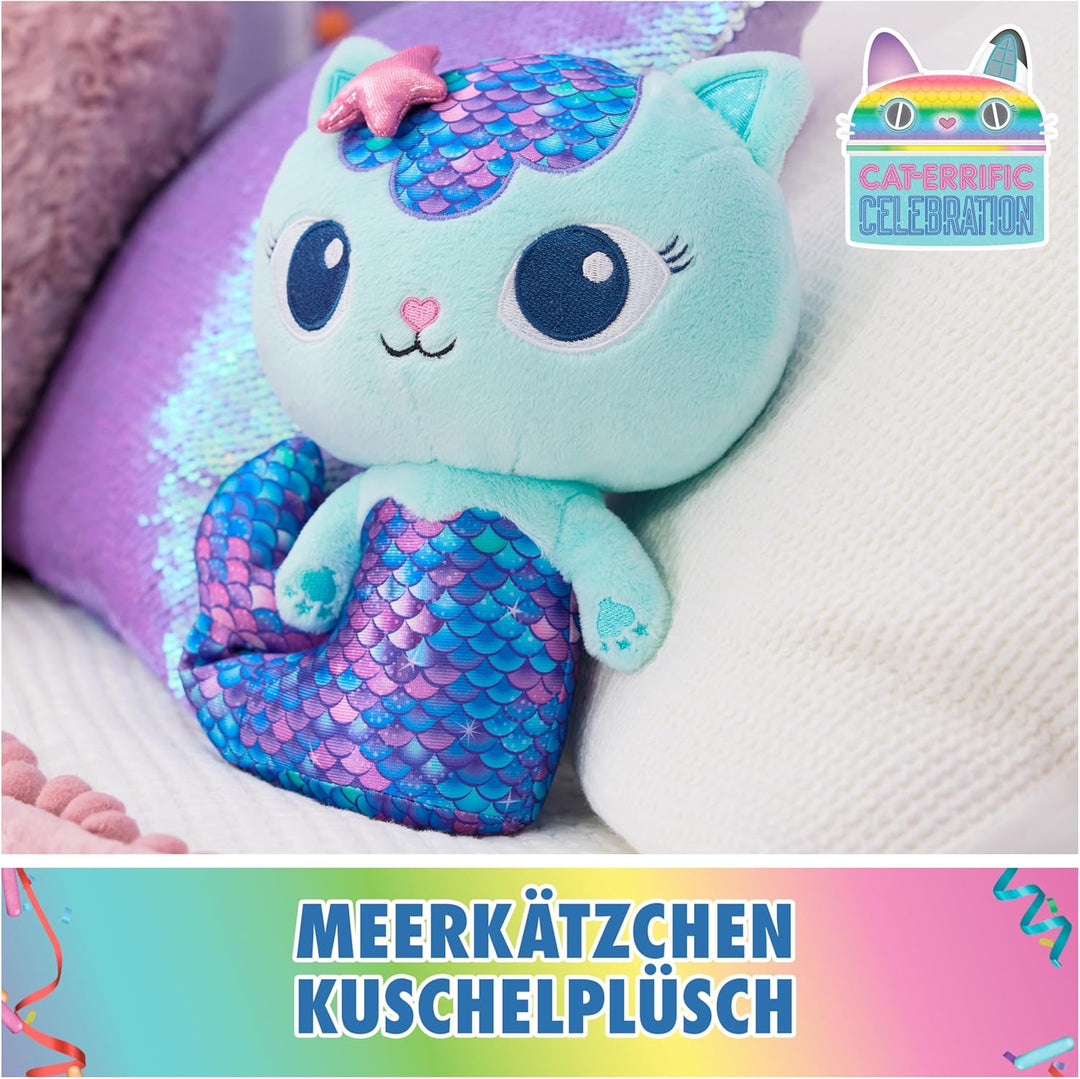 DREAMWORKS GABBY'S DOLLHOUSE - 25 cm grosse Plüsch-Katze MerCat (deutsch: Meerkätzchen), Premium Plü