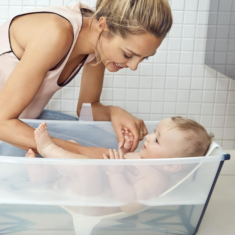 Stokke Flexi Bath Bundle, White Aqua – Faltbare Babywanne + Newborn Support – Robust & einfach zu ve