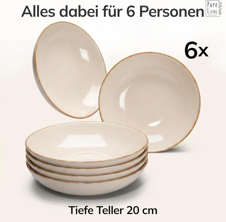 Steingut Suppenteller 6 Pers. Rustic Hochwertiges Landhausstil TEST SEHR GUT Tiefe Teller Set - Krat