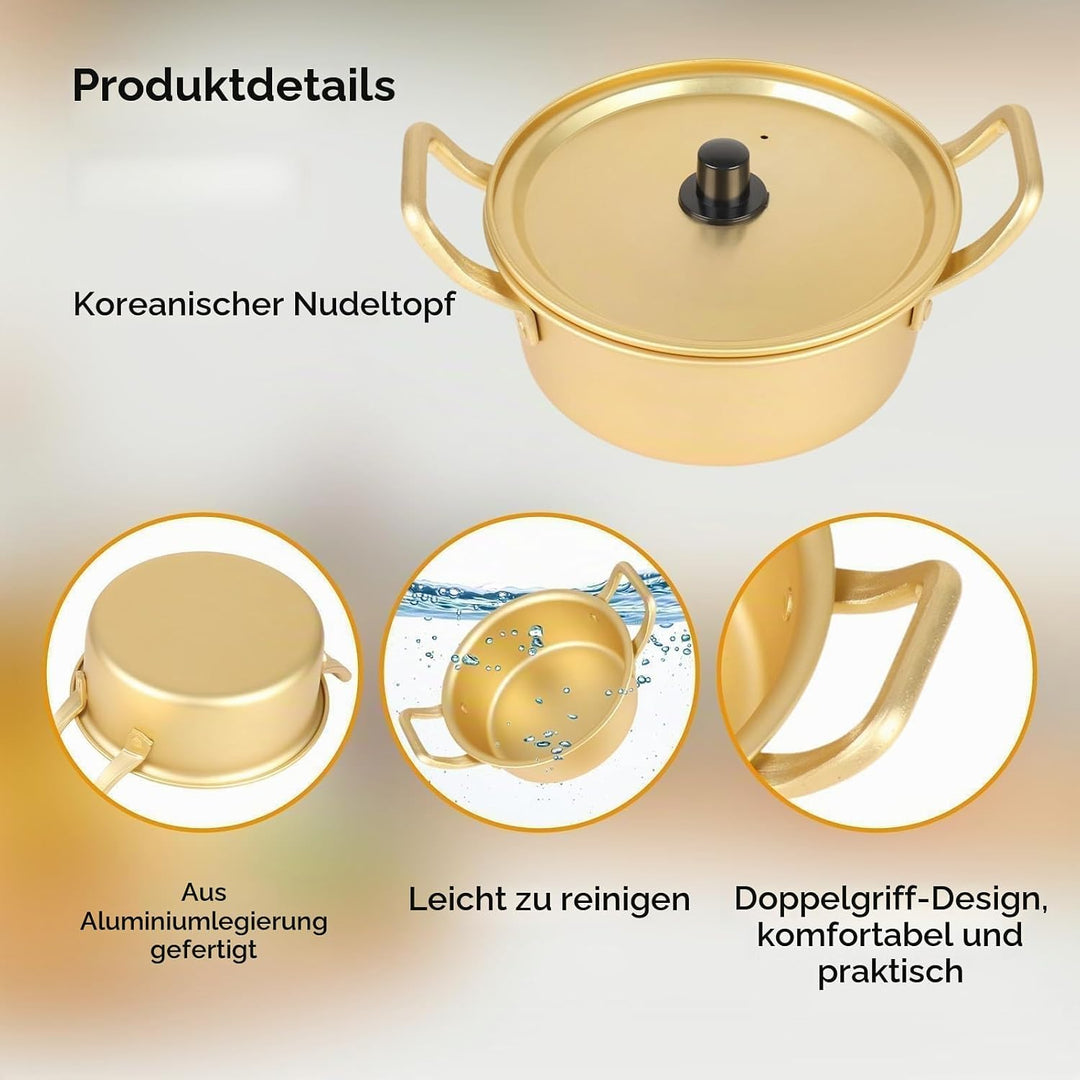 Korea Nudeltopf, Gold Ramen Nudeltopf Koreanischer Ramyun Hot Pot Aluminiumlegierung Traditioneller