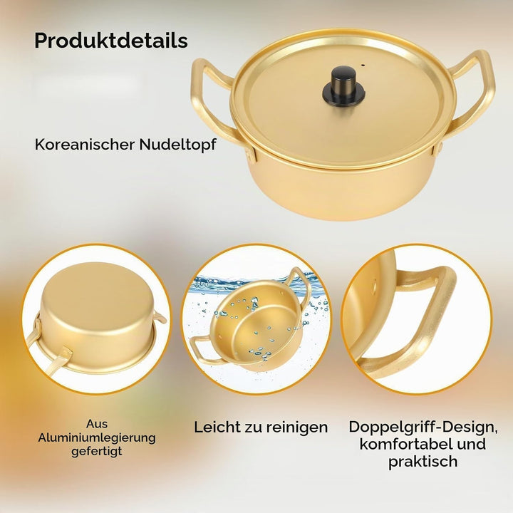 Korea Nudeltopf, Gold Ramen Nudeltopf Koreanischer Ramyun Hot Pot Aluminiumlegierung Traditioneller