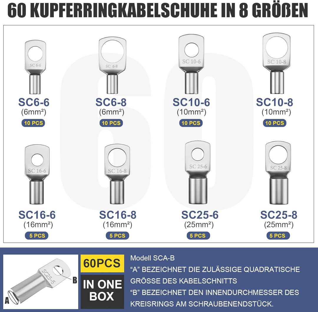 Crimpzange Kabelschuhe Set,Gross Crimpwerkzeug,Hochleistungs-Crimper für Kabelschuhe,Rohrkabelschuh