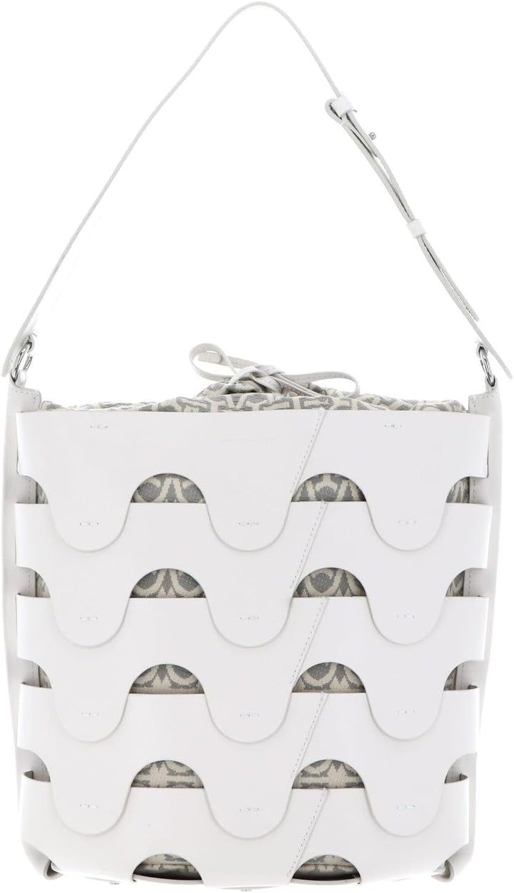 Coccinelle Leder Schultertasche Medhuse Bucket Bag White / Mul. Stone, White / Mul. Stone