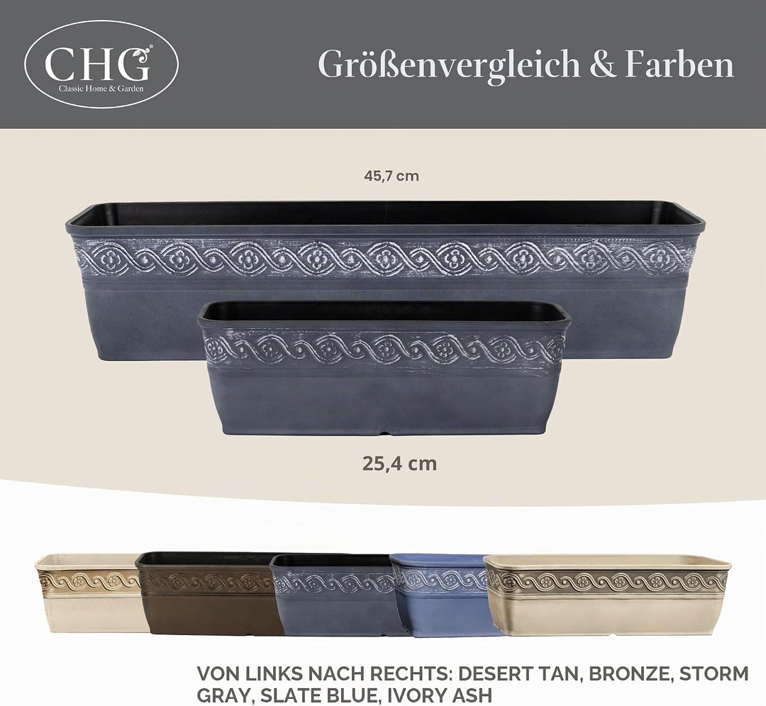 Classic Home and Garden Korinthischer Blumentopf aus Kunstharz, rechteckig, Betongrau, 45,7 cm 18" T