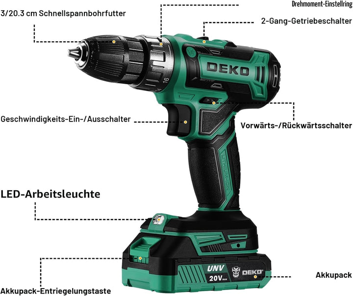 20 V Akkuschrauber für Damen:DEKOPRO 40 N.m Akku Schrauber mit Akku und Ladegerät，30 pcs Zubehör Boh
