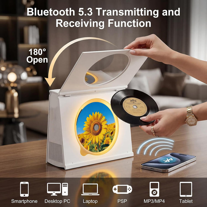 Gueray Tragbarer CD-Spieler mit Licht, Bluetooth 5.3 CD-Player mit Fernbedienung HiFi-Lautsprecher 4