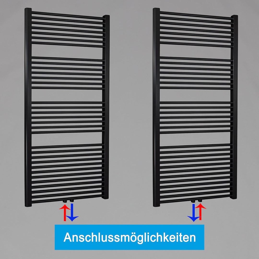 Heizkörper Badheizkörper Handtuchwärmer mit Mittelanschluss 50 mm schwarz (1732 x 600 mm) (899 Watt