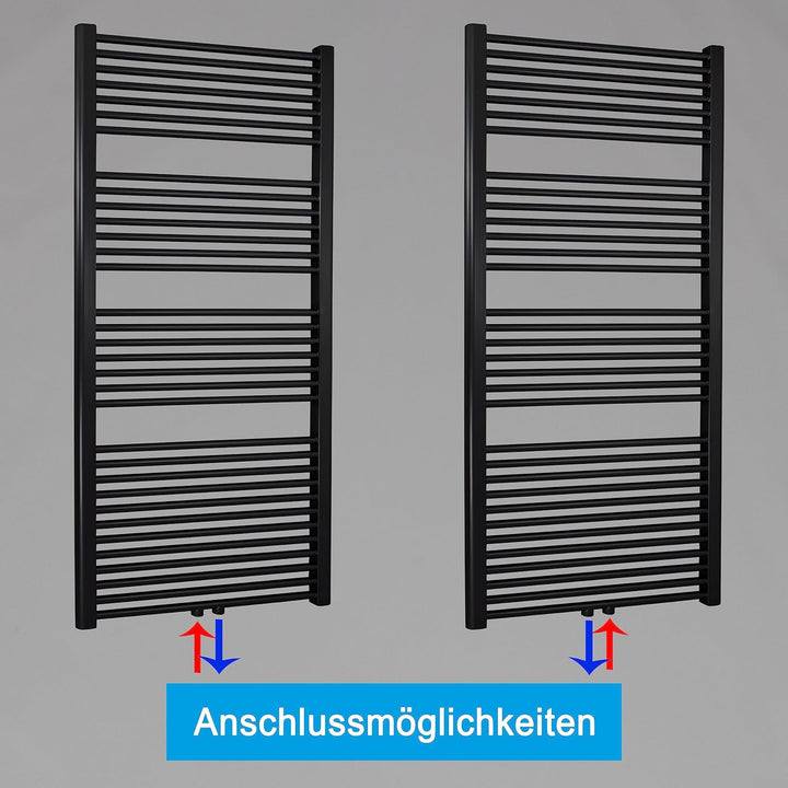 Heizkörper Badheizkörper Handtuchwärmer mit Mittelanschluss 50 mm schwarz (1732 x 600 mm) (899 Watt