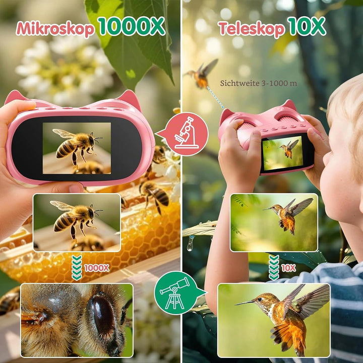 2-in-1 Digitales Mikroskop für Kinder und Teleskop, Tragbares Taschenmikroskop mit 32GB Speicherkart