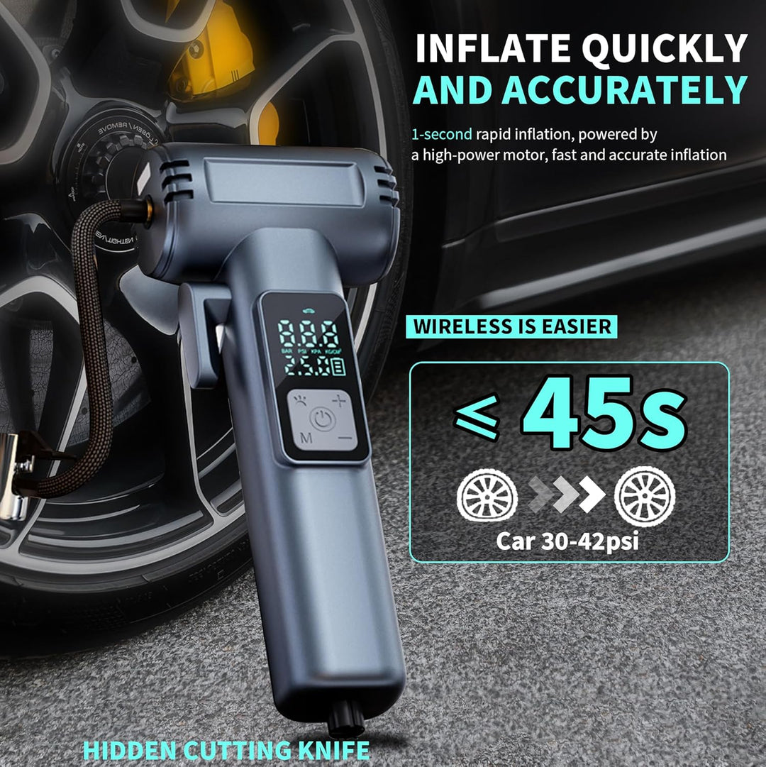 Kompressor Auto – Elektrische Luftpumpe mit Akku, 150 PSI, 5 Modi für Auto, Fahrrad, Motorrad &amp; Ball