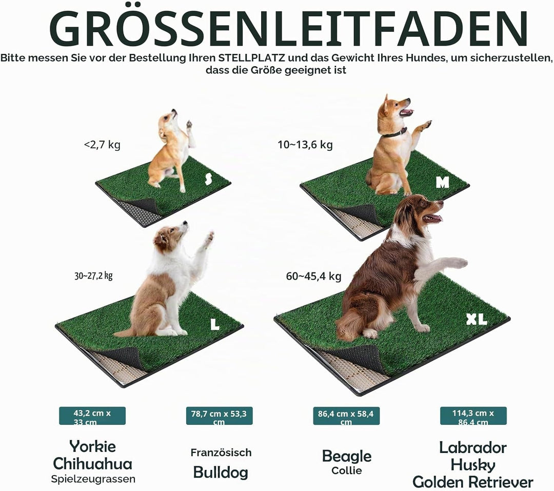 MEEXPAWS Grosse Hundetoilette aus Kunstrasen mit Tablett | 85×59 cm|2 Robustes Gras-Ersatzset| Schne