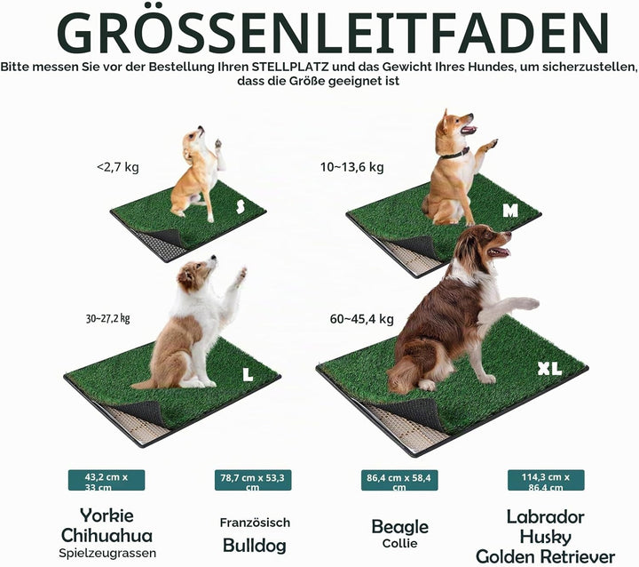 MEEXPAWS Grosse Hundetoilette aus Kunstrasen mit Tablett | 85×59 cm|2 Robustes Gras-Ersatzset| Schne