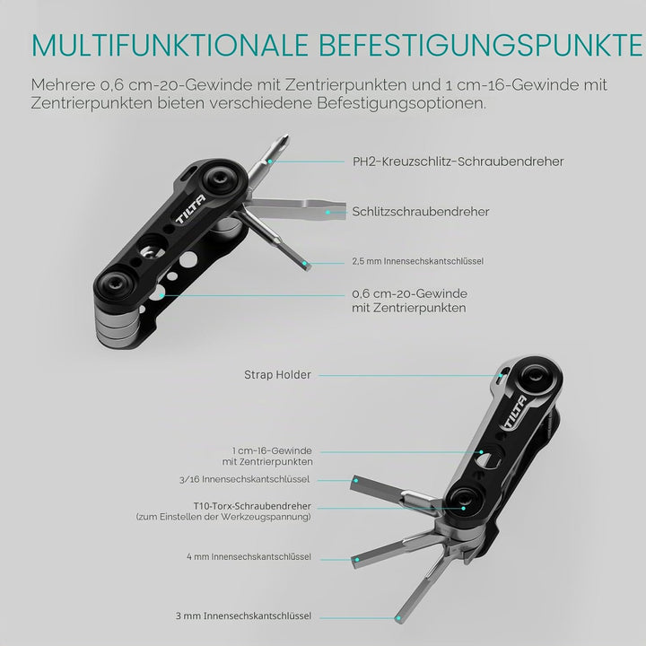 Tilta Multifunktionales Mini-Werkzeug-Set, Kamera-Werkzeug mit 6 Spezifikationen, Schraubenschlüssel
