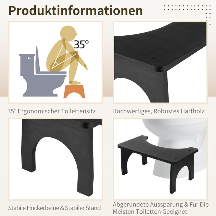 Holz-Toilettenhocker, Holz-Toilettenhocker für Erwachsene, ergonomischer 35°-Hocktoilettensitz, Bequ