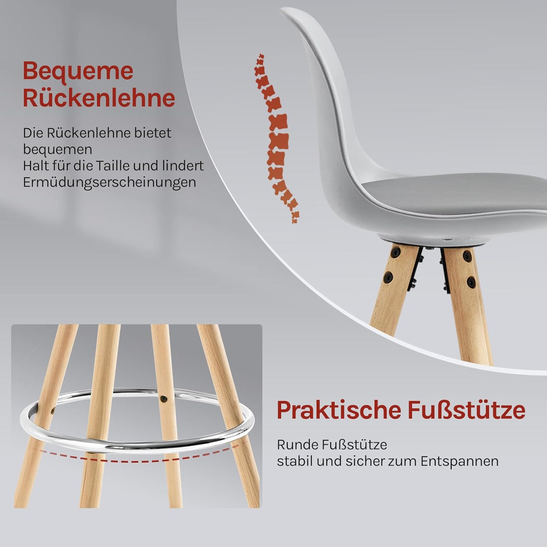 WOLTU® BH45gr-2 2 x Barhocker 2er Set Barstuhl aus Kunststoff Holzgestell mit Lehne + Fussstütze Des