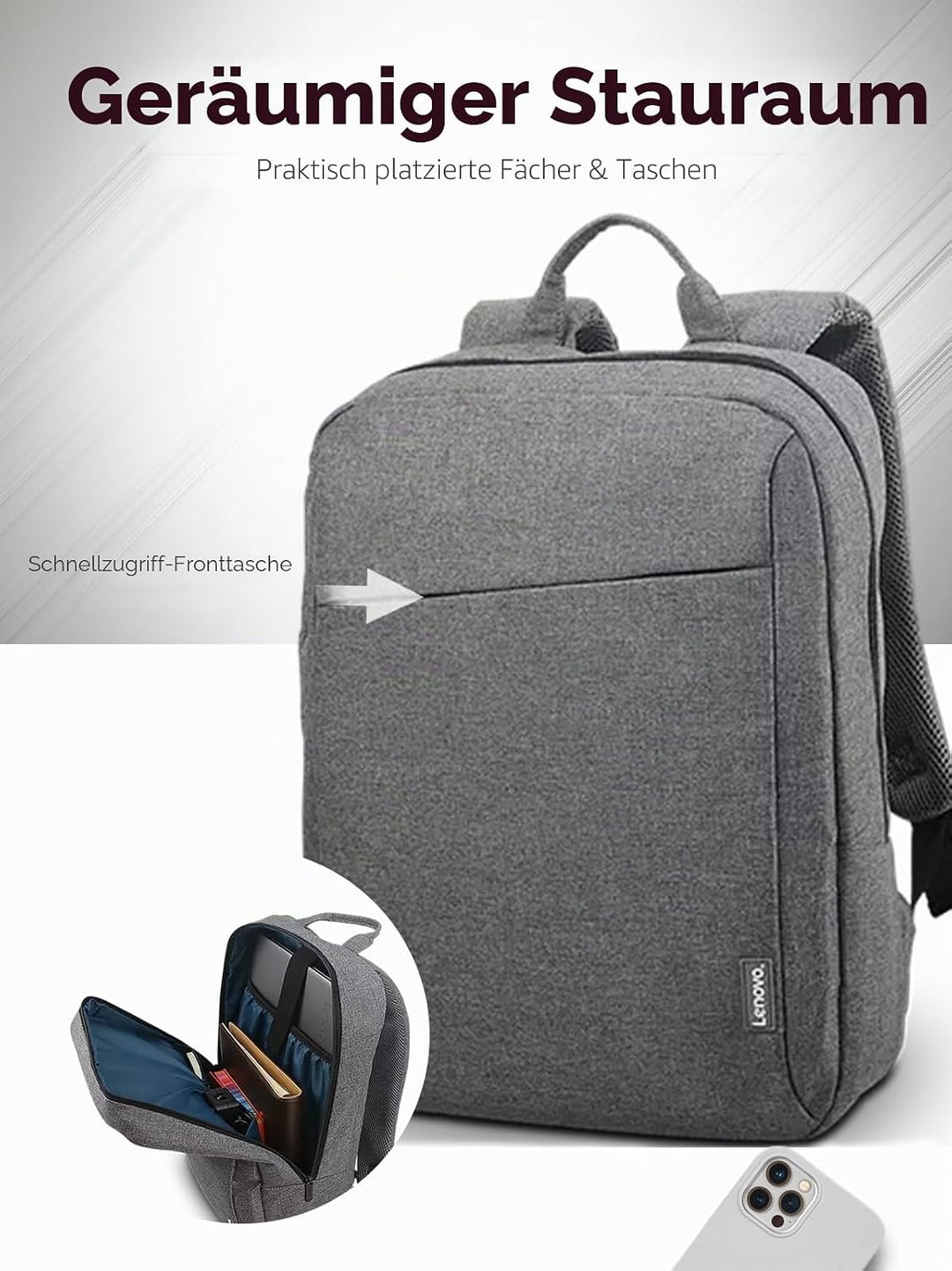 Lenovo 15.6 Laptop Casual Rucksack B210, Grau Grau 39,6 cm grosser Rucksack, Grau 39,6 cm grosser Ru