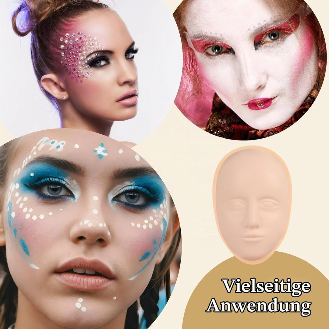 Make-up-Übungsset für das Gesicht, bestehend aus 8 Silikon-Mannequin-Gesichtern, 1 Übungsgesichtspla