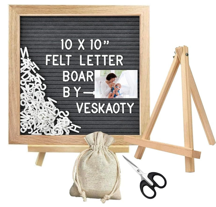 Letter Board aus Eiche und Filz 25×25cm Quadratisch Buchstabentafel mit 350 Buchstaben Staffelei und