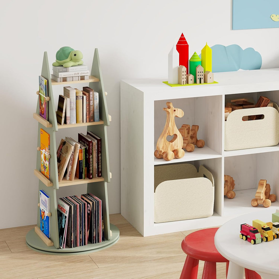 COSTWAY Kinderbücherregal 360° drehbar, Kinder Bücherkarussell 4 Ebenen in Baumform, Ø48 x 102 cm fr