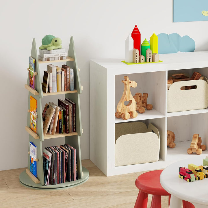 COSTWAY Kinderbücherregal 360° drehbar, Kinder Bücherkarussell 4 Ebenen in Baumform, Ø48 x 102 cm fr